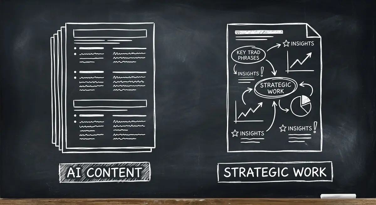 AI commoditization - identical AI-generated content vs unique strategic piece