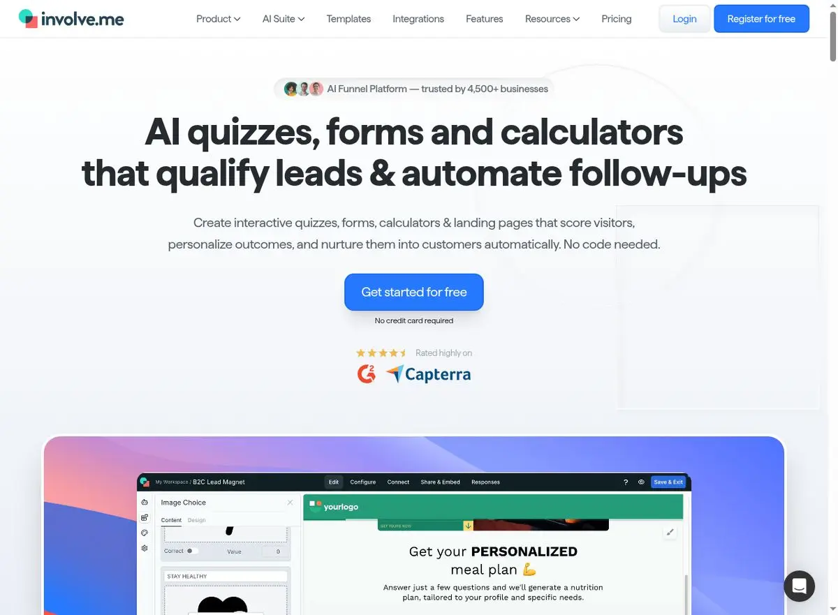 involve.me homepage — interactive content and funnel builder