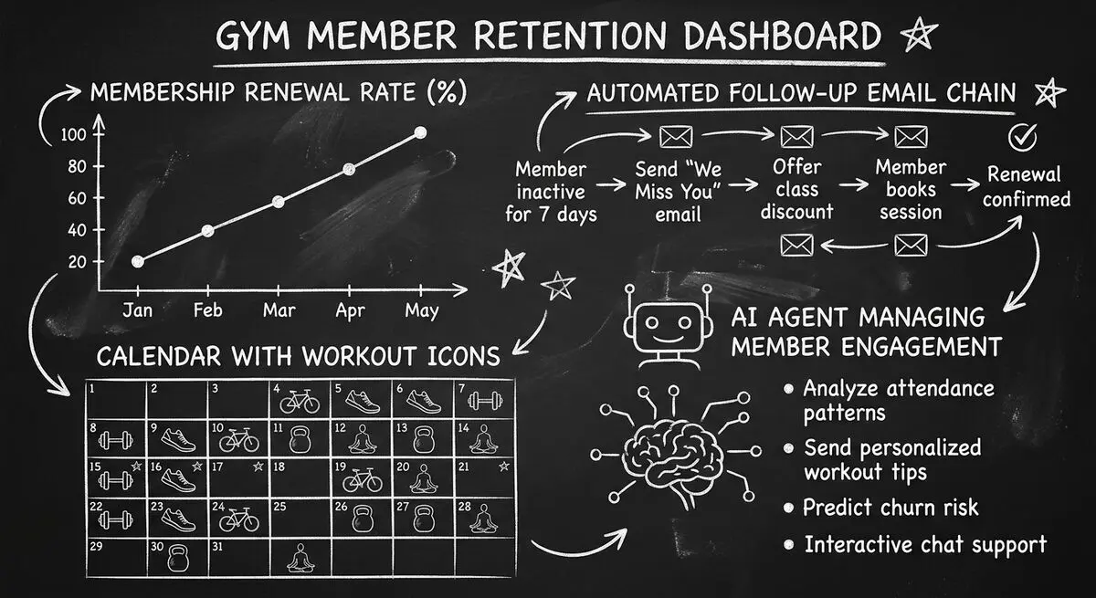 Gym member retention dashboard with AI-powered engagement tracking