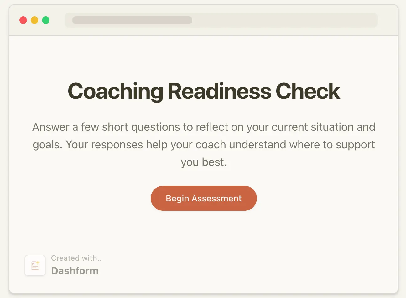 AI-powered coaching assessment and scoring form built with Dashform AI