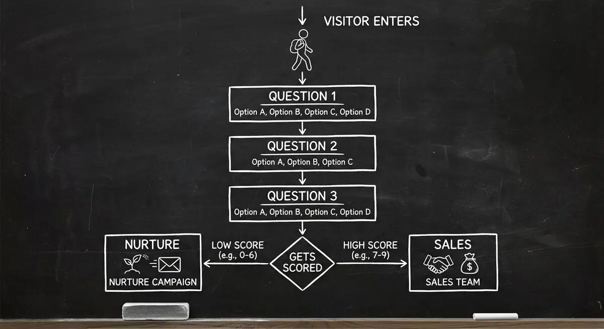 Interactive quiz funnel workflow diagram