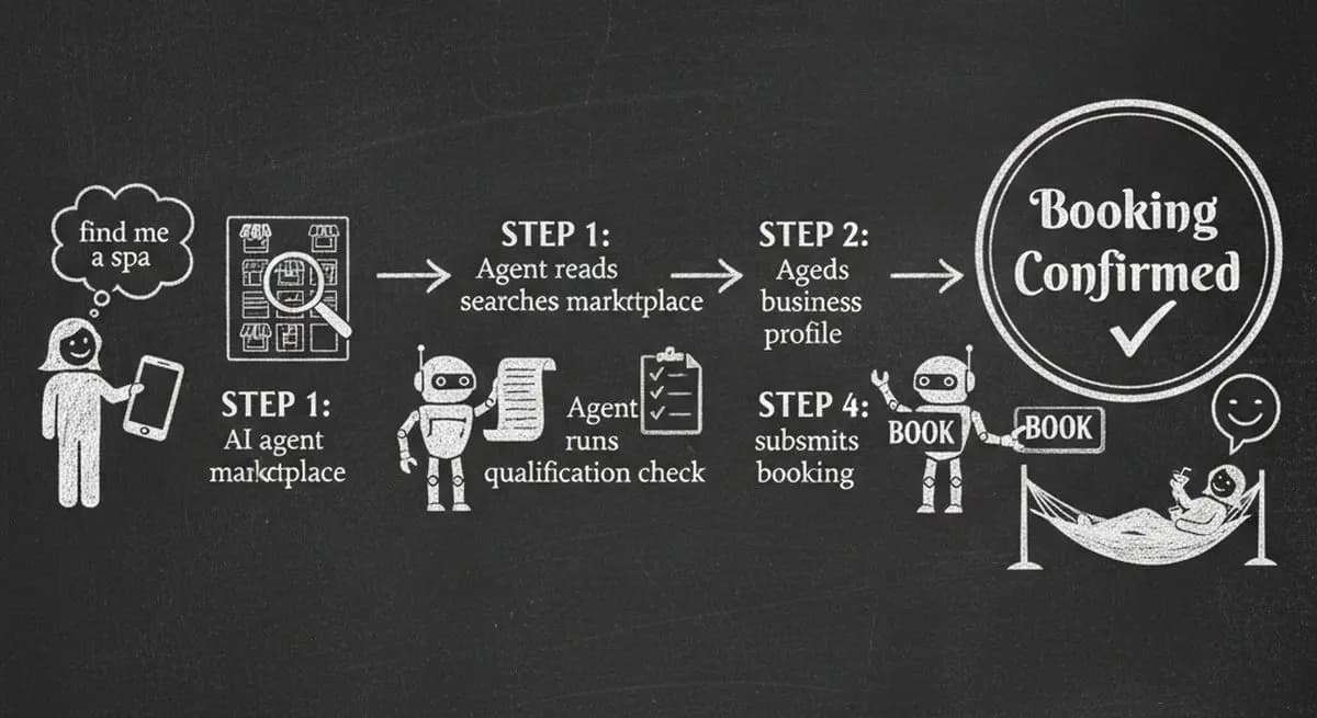 AI agent user journey from search query to booking confirmation