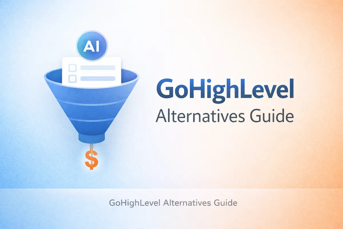 Funnel illustration with AI-powered forms representing a GoHighLevel alternatives guide for modern lead generation.