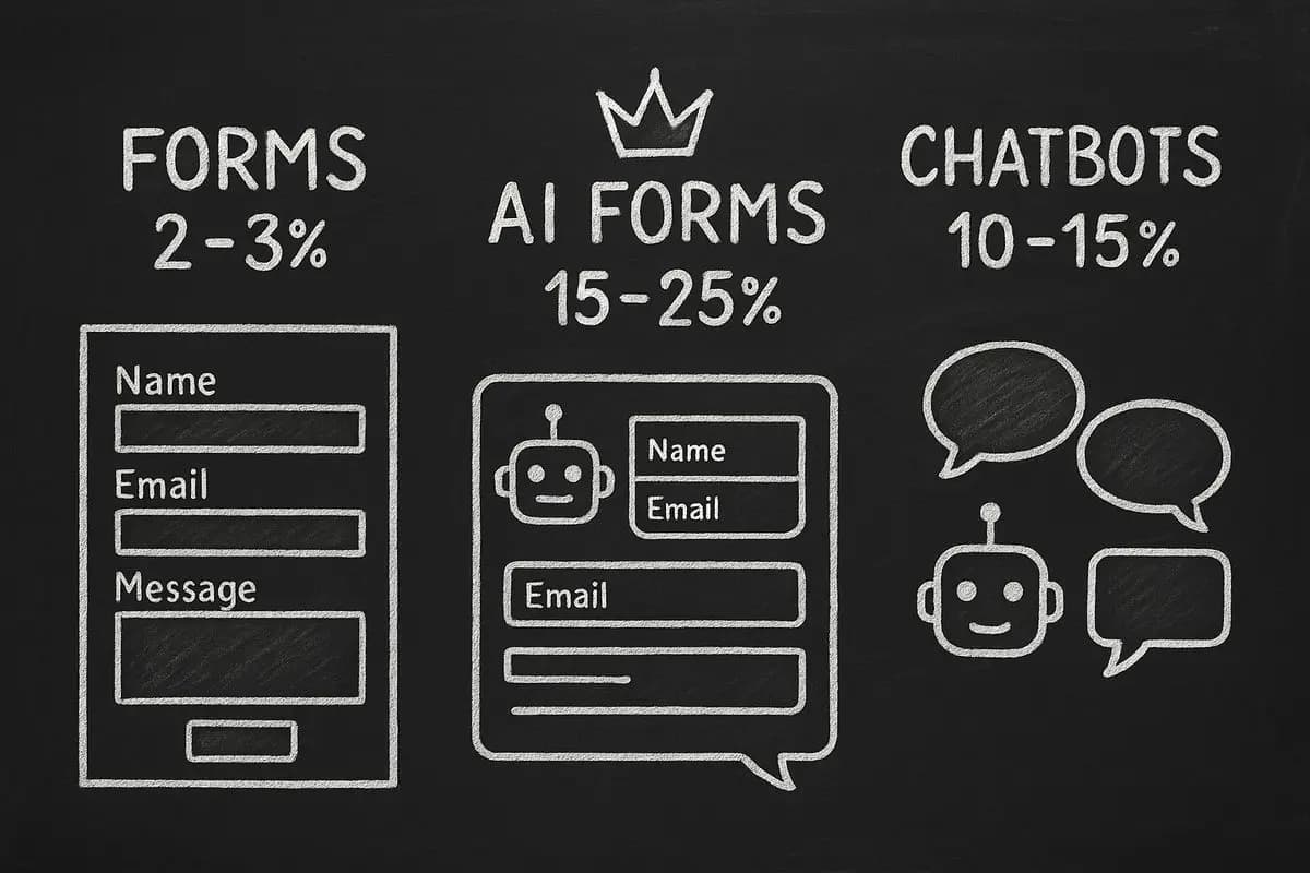 Contact forms vs AI chatbots comparison for lead generation showing conversion rate differences