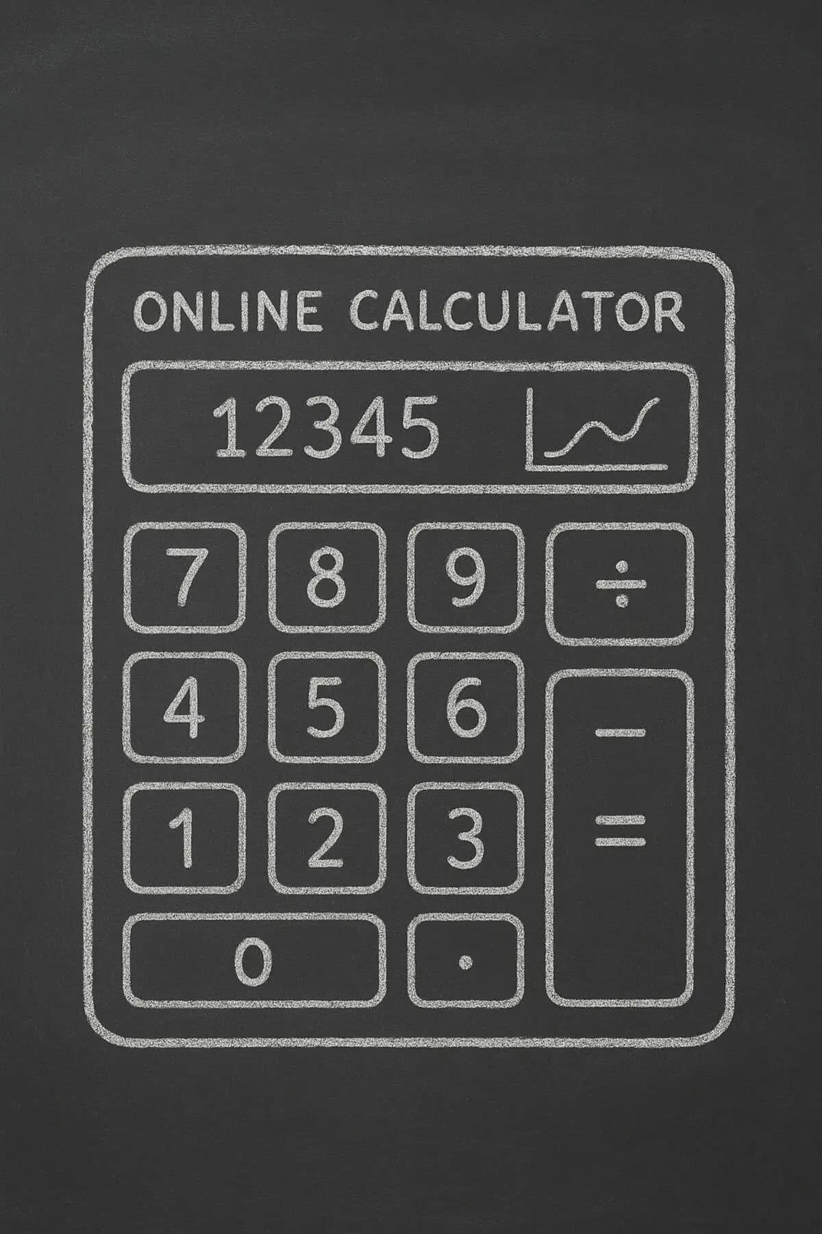 Chalkboard drawing of an online calculator with a number display and keypad