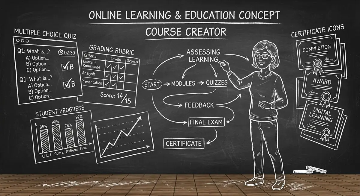 AI tools for course creators showing quiz assessments and student engagement