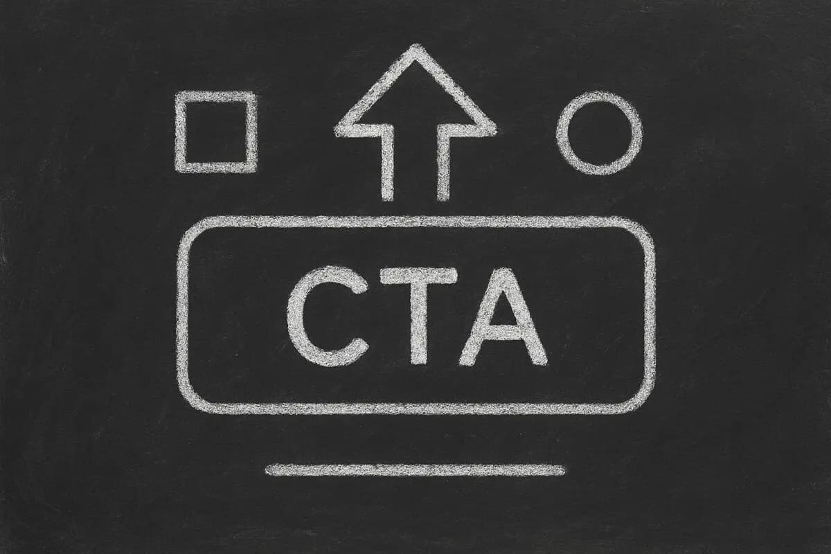 Chalkboard drawing of a CTA button with an upward arrow above it