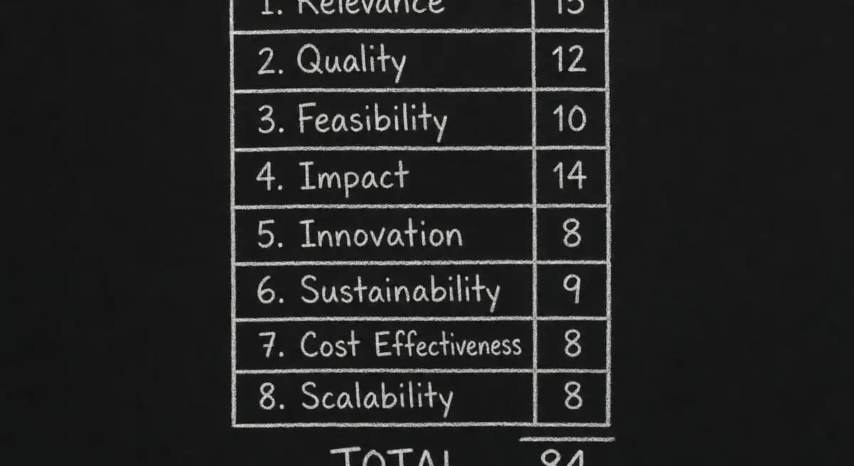 Eight-criterion evaluation rubric weighted to a total of 84 points