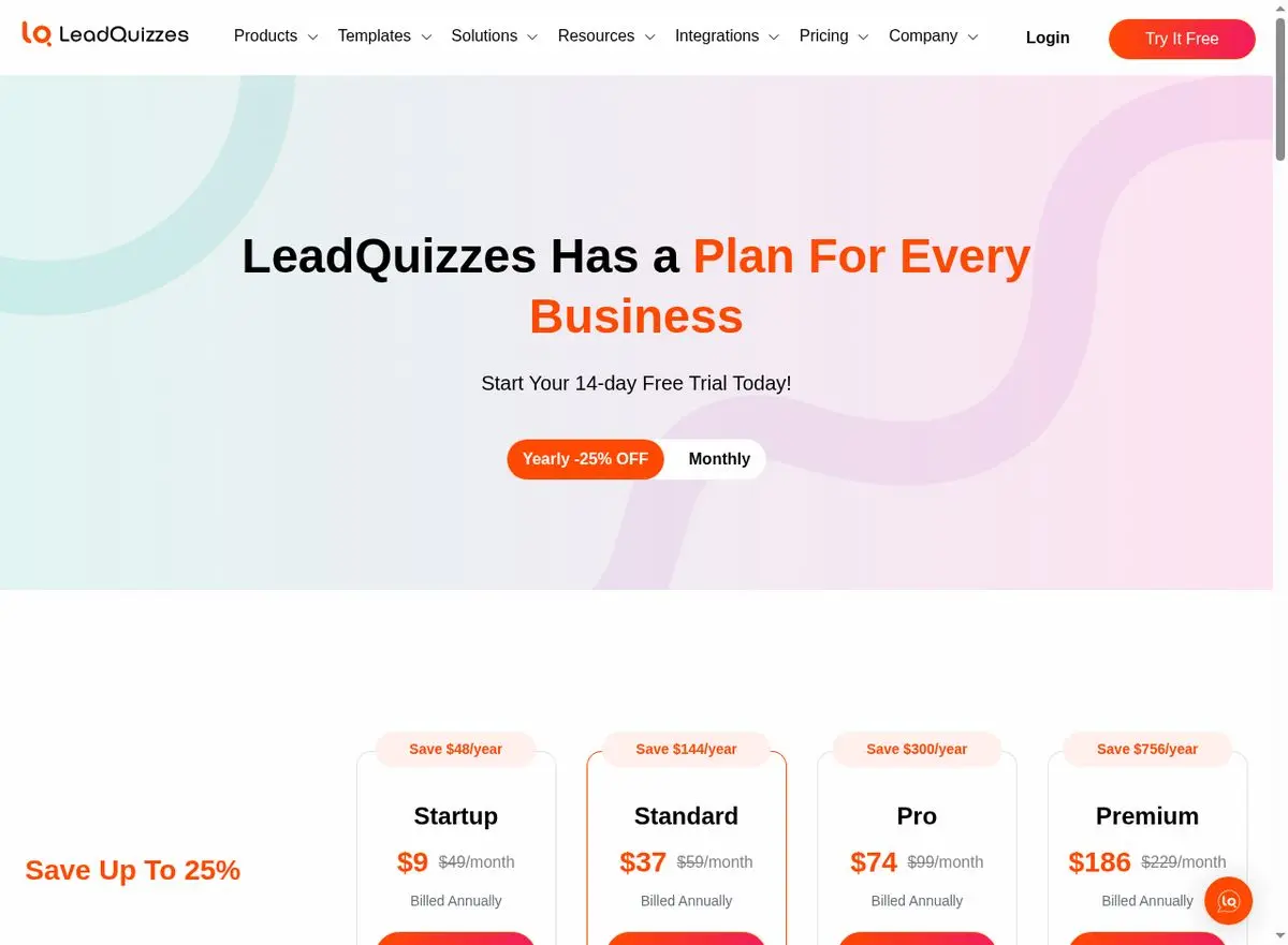 LeadQuizzes pricing — plans from $49 to $249/month