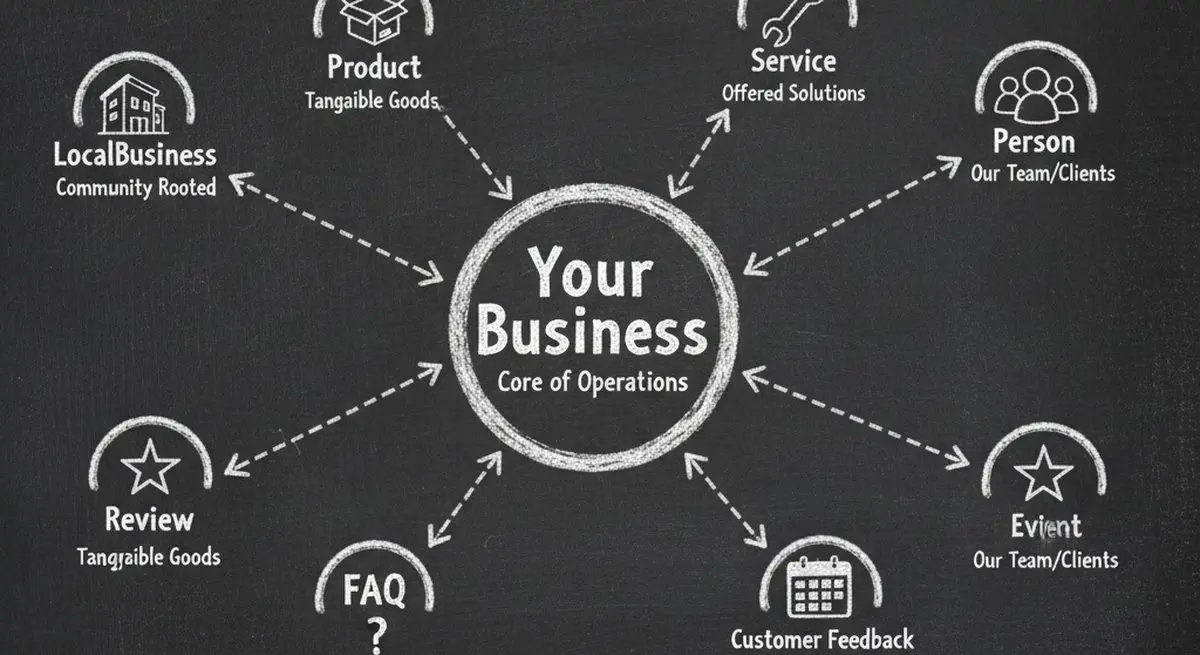 Common Schema.org types for local businesses shown as interconnected nodes