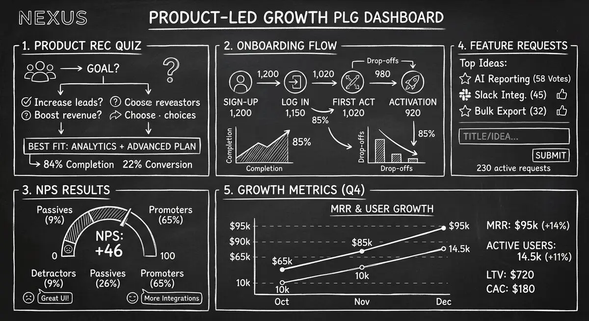 AI tools for SaaS product-led growth showing quiz funnel and feedback infrastructure