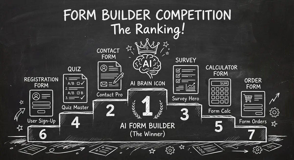 Seven AI form builder tools compared in a ranking with features and pricing