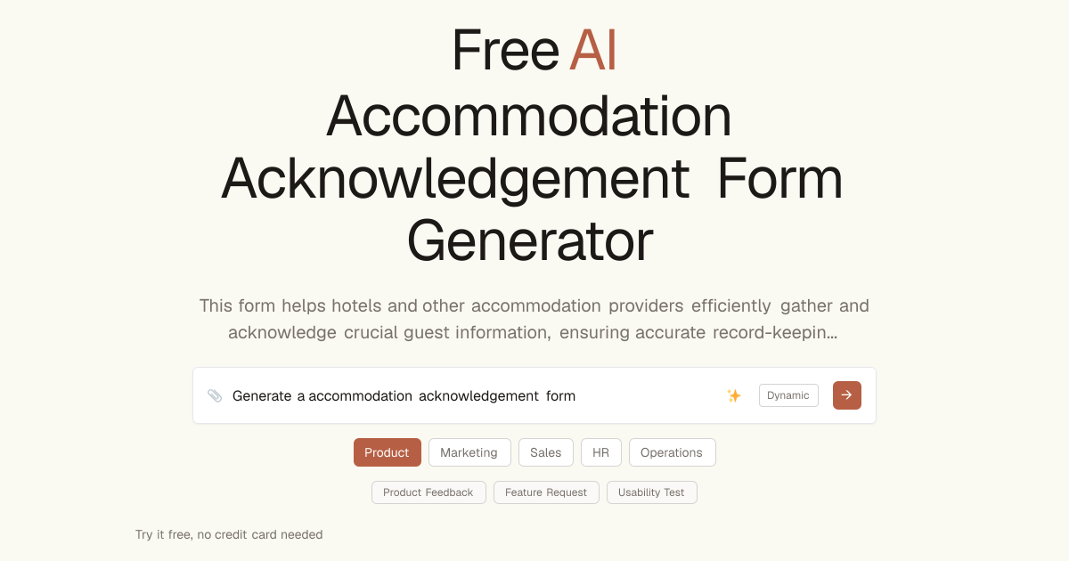 Free Accommodation Acknowledgement Form AI Generator | Dashform