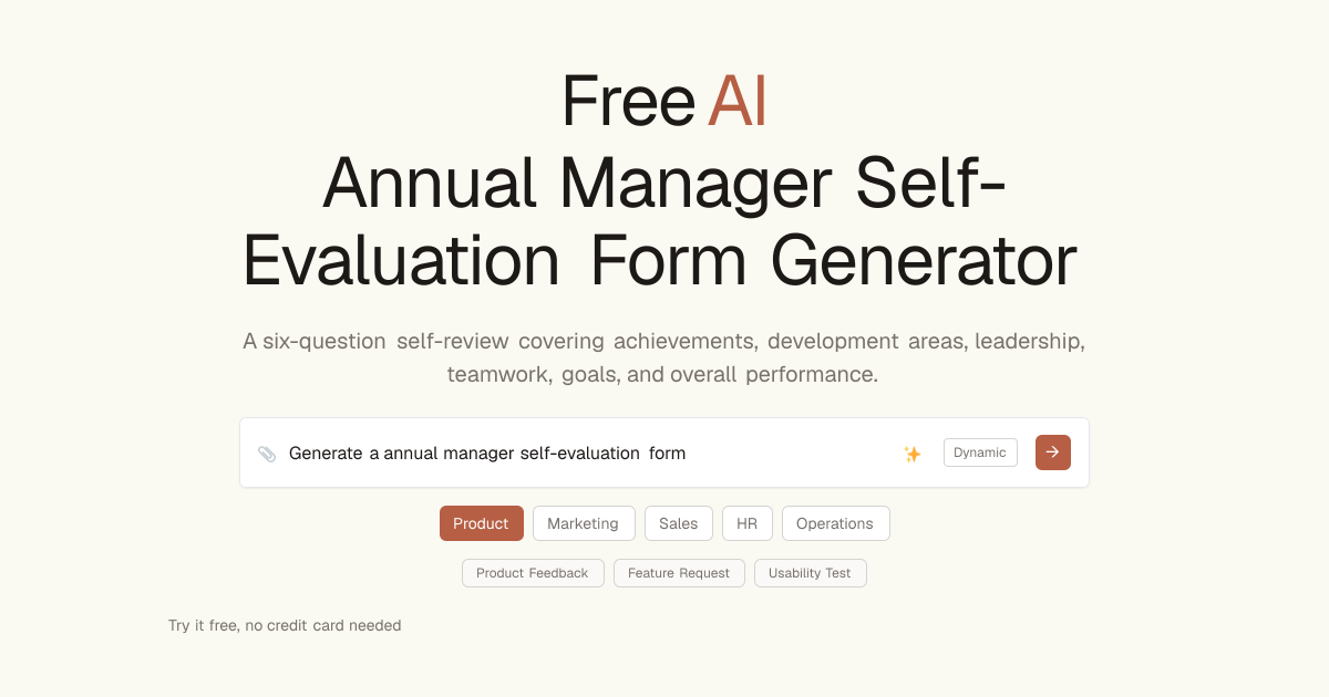 Free Annual Manager Self-Evaluation Form AI Generator | Dashform