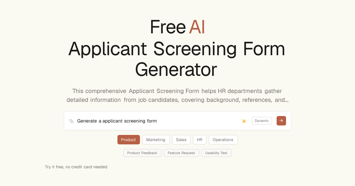 Free Applicant Screening Form AI Generator | Dashform