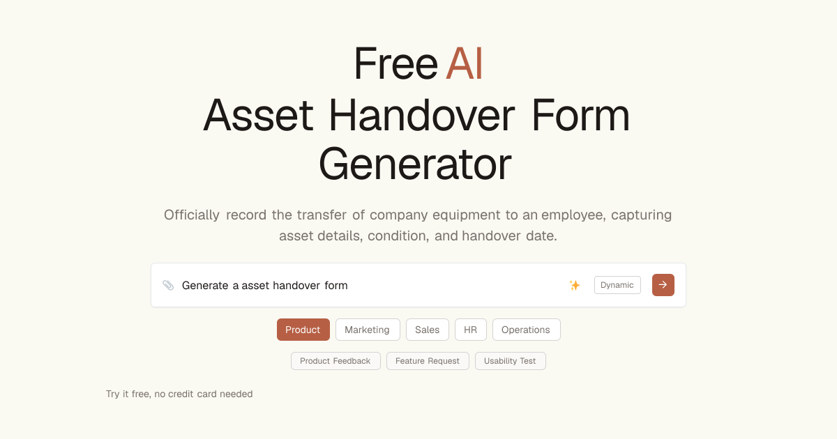 Free Asset Handover Form AI Generator | Dashform