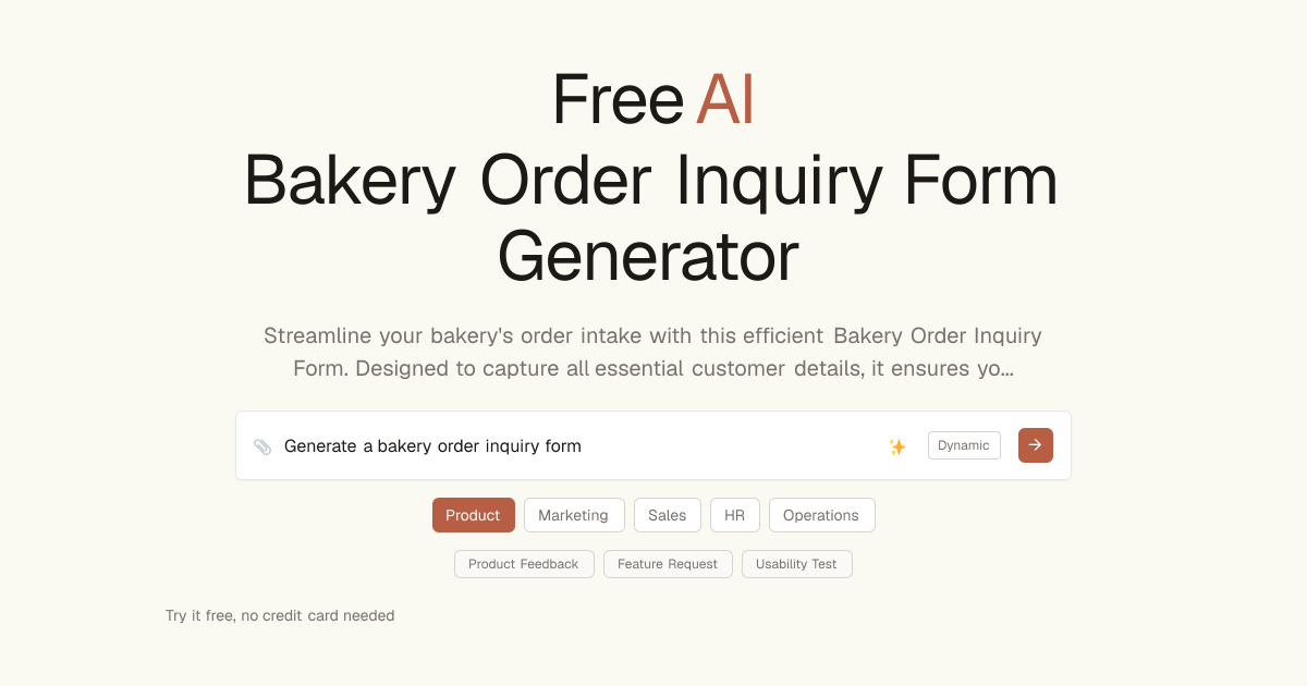 Free Bakery Order Inquiry Form AI Generator | Dashform