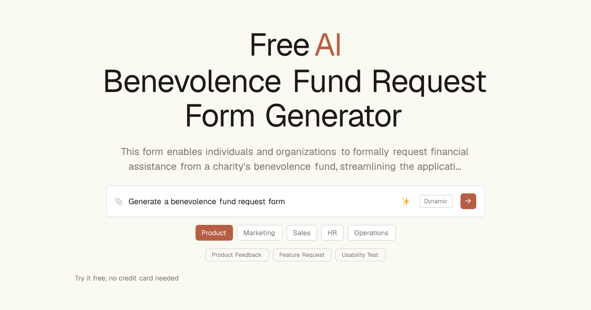 Free Benevolence Fund Request Form AI Generator | Dashform AI Forms