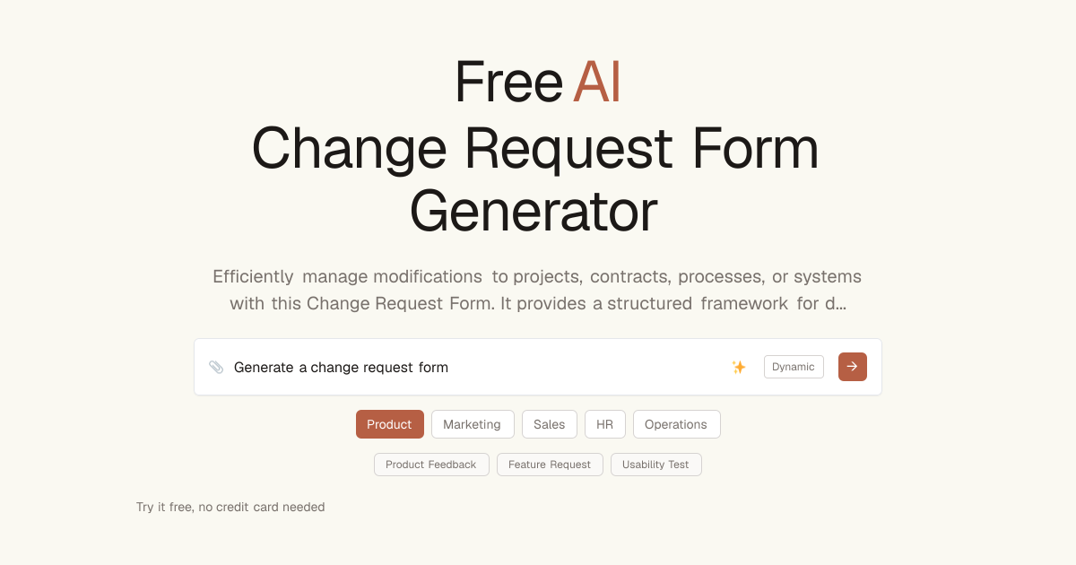 Free Change Request Form AI Generator | Dashform
