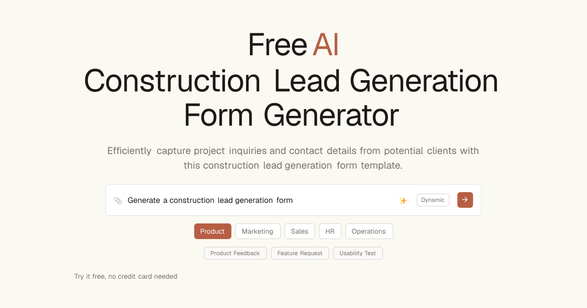 Free Construction Lead Generation Form AI Generator | Dashform
