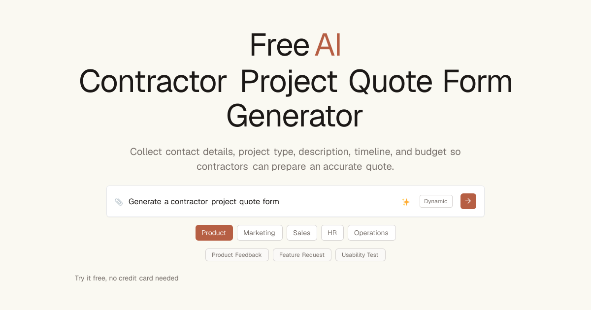 Free Contractor Project Quote Form AI Generator | Dashform