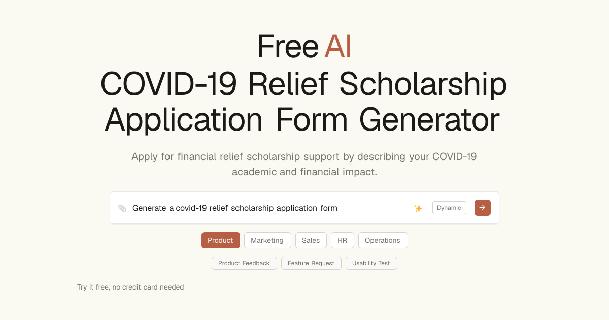 Free COVID-19 Relief Scholarship Application Form AI Generator | Dashform