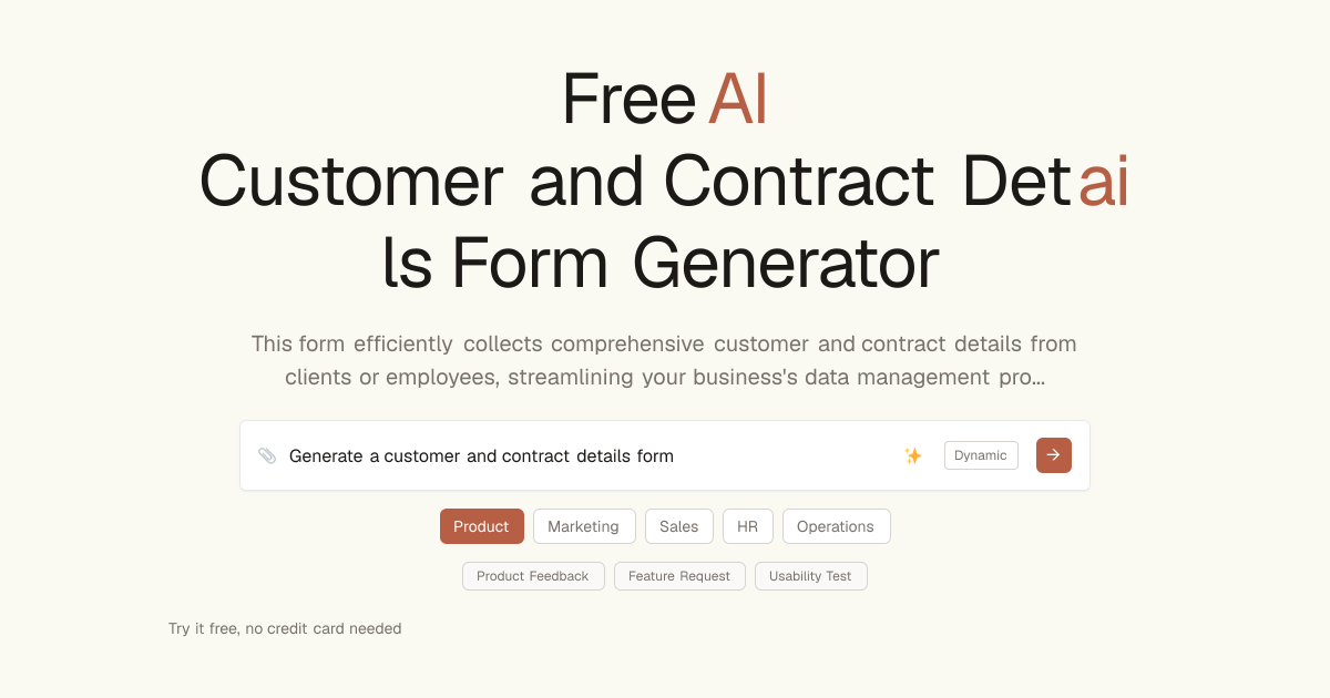 Free Customer and Contract Details Form AI Generator | Dashform AI Forms
