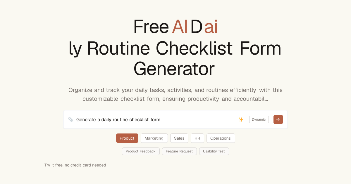 Free Daily Routine Checklist Form AI Generator | Dashform
