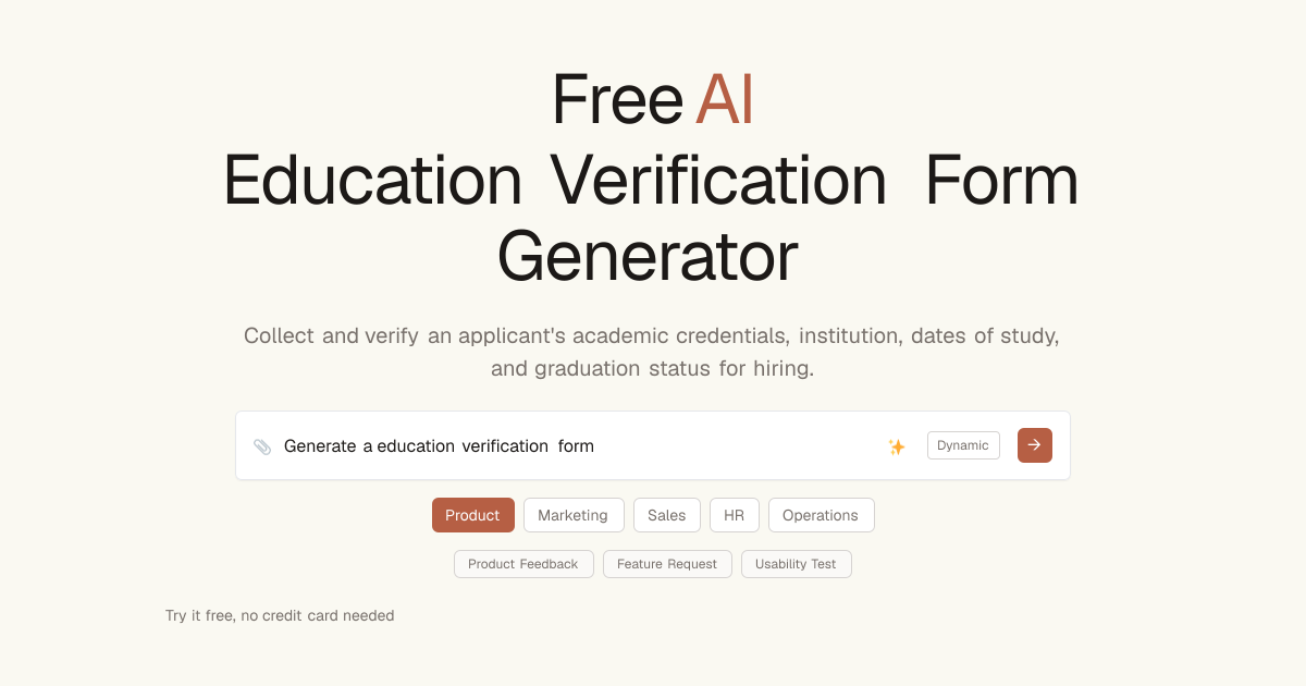 Free Education Verification AI Generator | Dashform