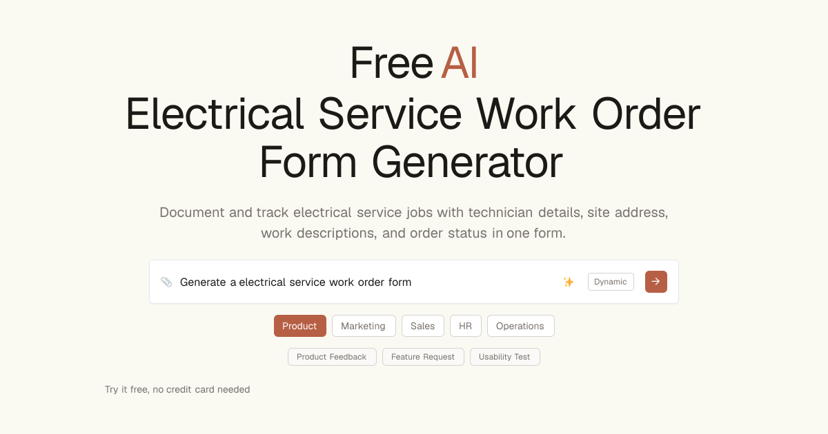 Free Electrical Service Work Order Form AI Generator | Dashform