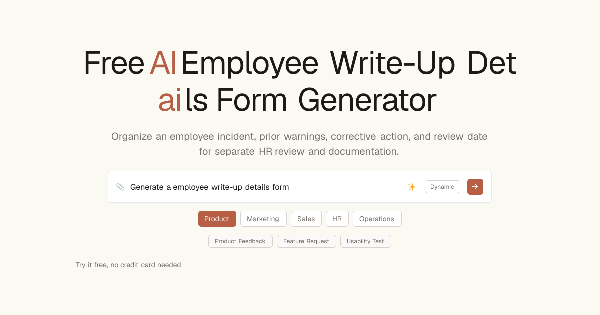 Free Employee Write Up Form AI Generator | Dashform AI Forms