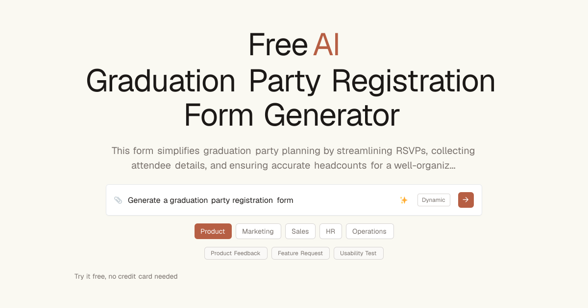 Free Graduation Party Registration Form AI Generator | Dashform