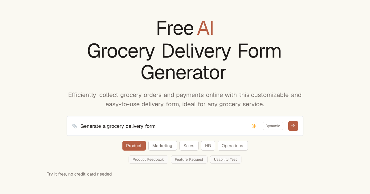 Free Grocery Delivery Form AI Generator | Dashform