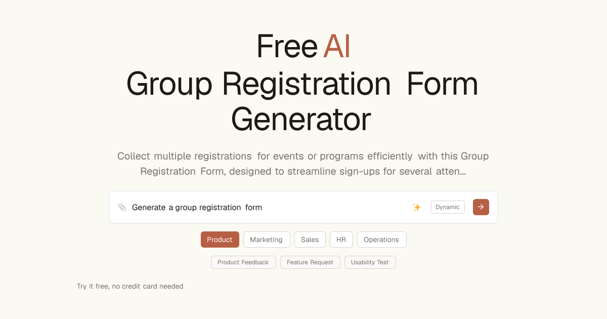 Free Group Registration Form AI Generator | Dashform AI Forms