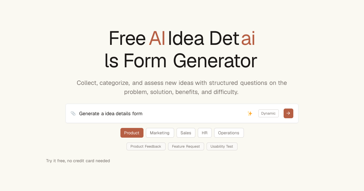 Free Idea Details Form AI Generator | Dashform AI Forms