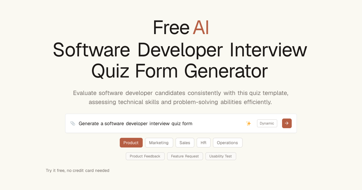 Free Software Developer Interview Quiz Template AI Generator | Dashform