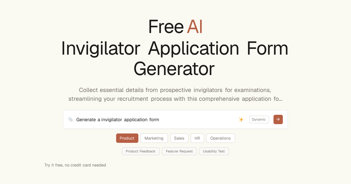 Free Invigilator Application Form AI Generator | Dashform AI Forms