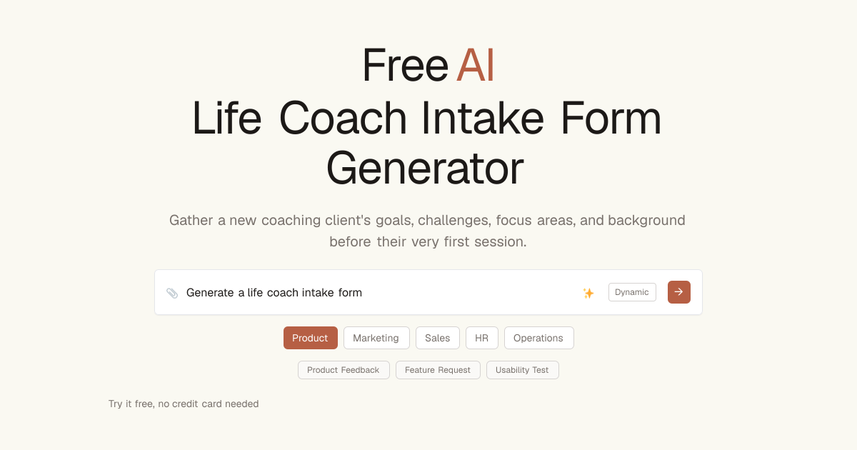 Free Life Coach Intake Form AI Generator