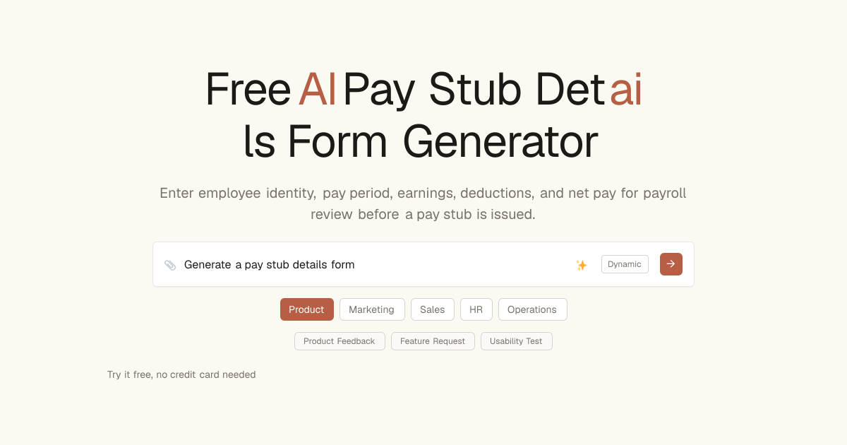 Free Pay Stub Template AI Generator | Dashform