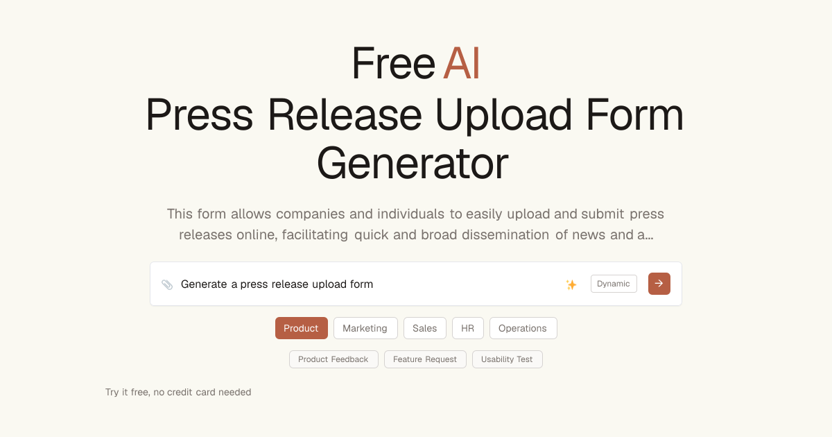 Free Press Release Upload Form AI Generator | Dashform