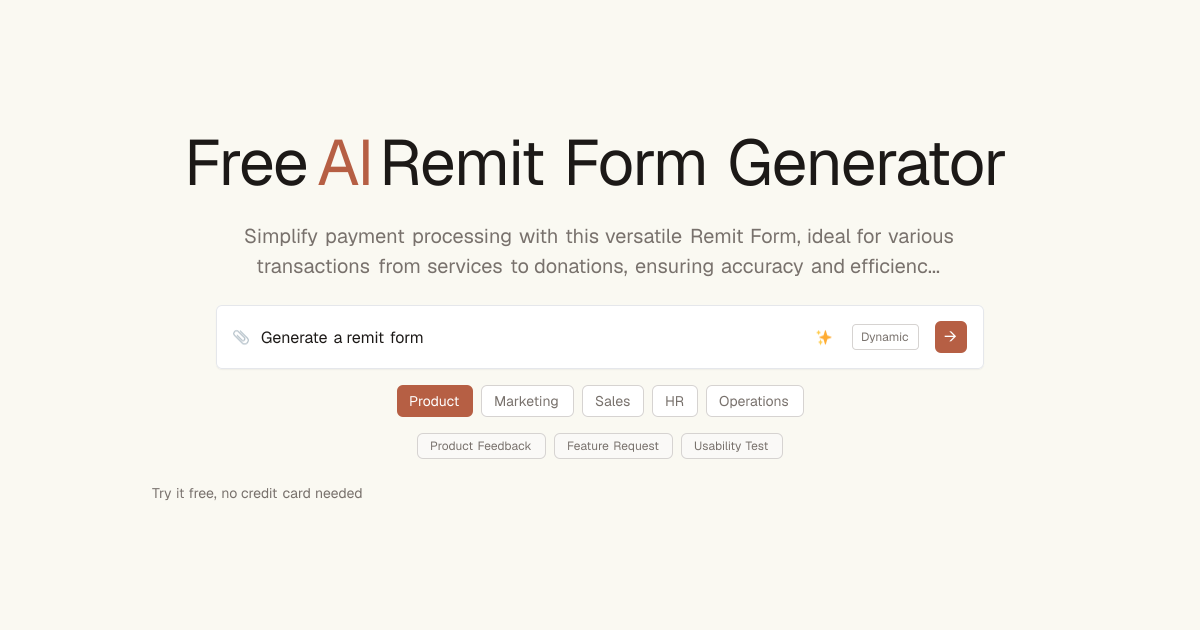 Free Remit Form AI Generator | Dashform AI Forms
