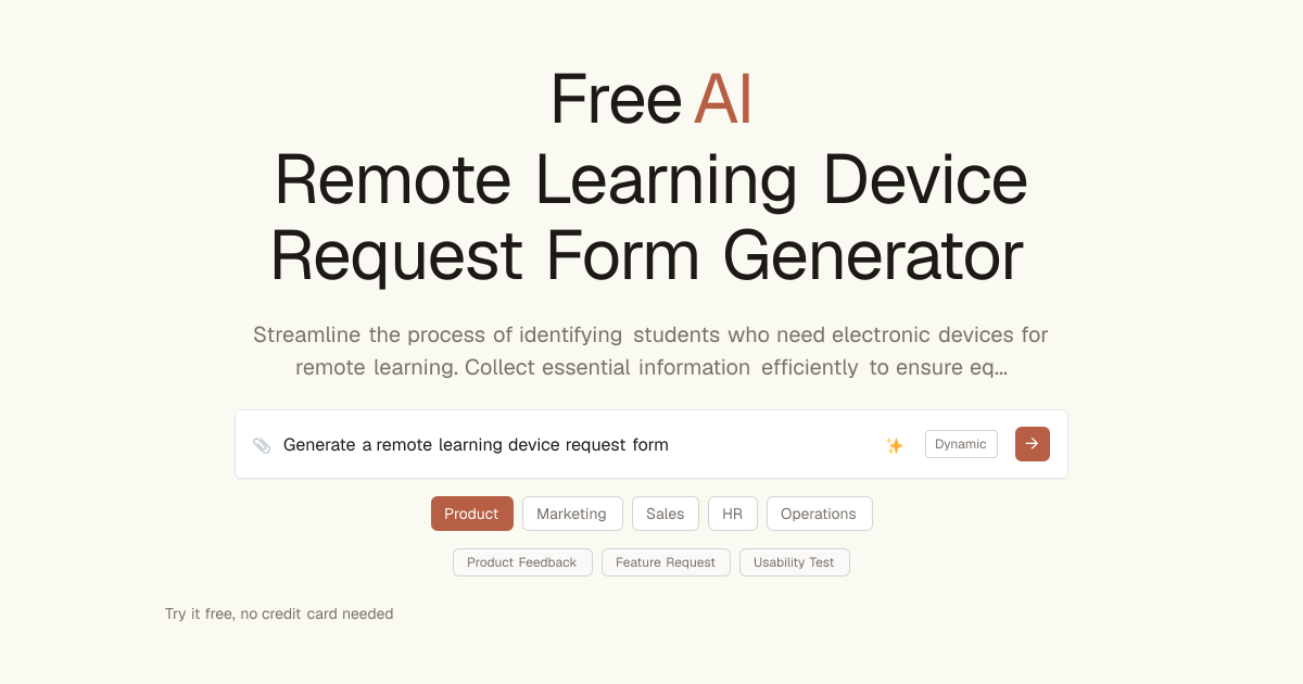 Free Remote Learning Device Request AI Generator | Dashform