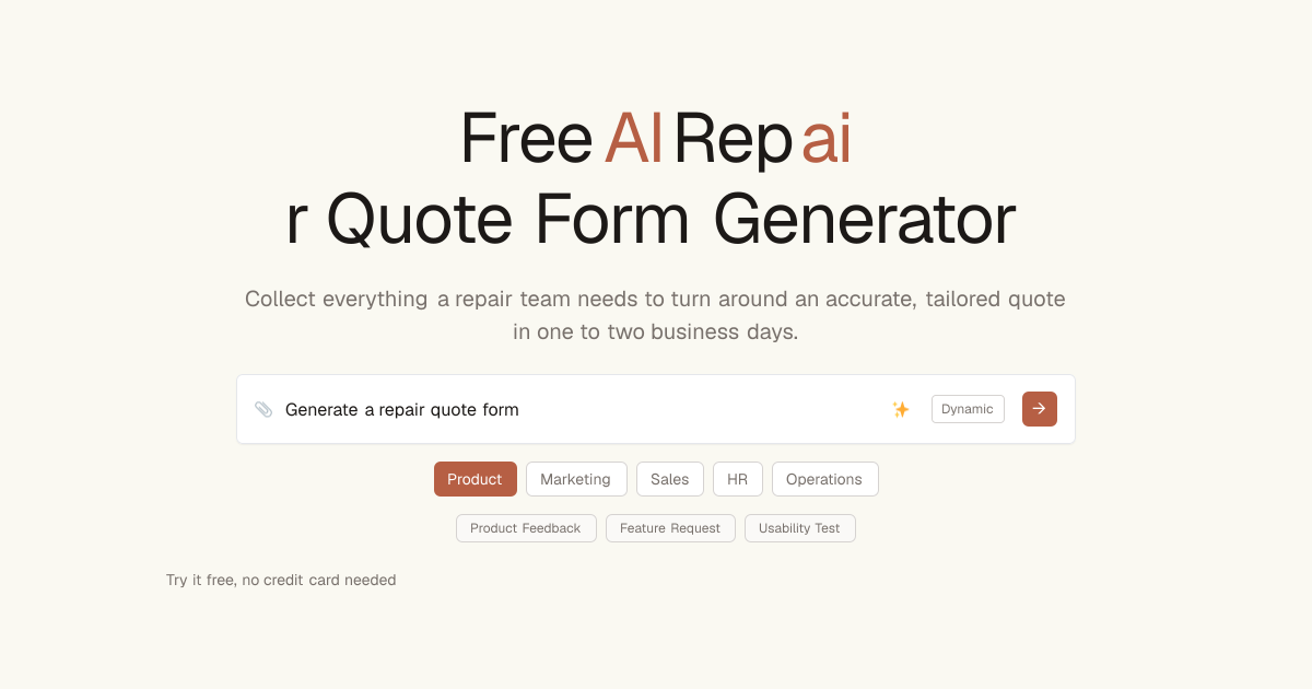 Free Repair Quote Form AI Generator