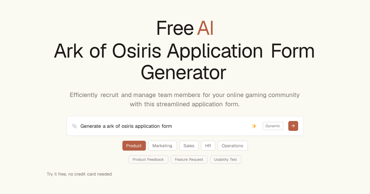 Free Ark of Osiris Application Form AI Generator | Dashform