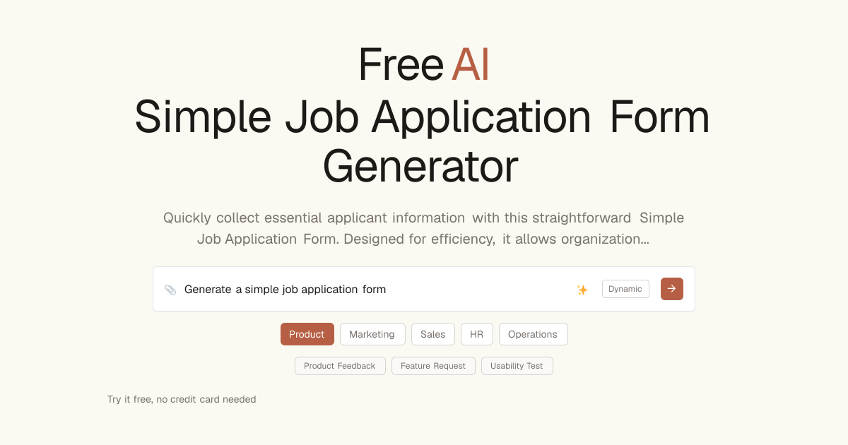 Free Simple Job Application Form AI Generator | Dashform