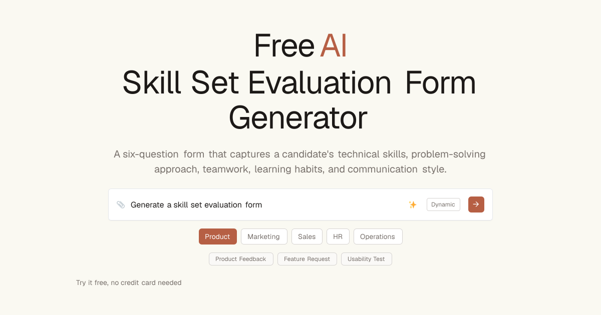 Free Skill Set Evaluation Form AI Generator | Dashform