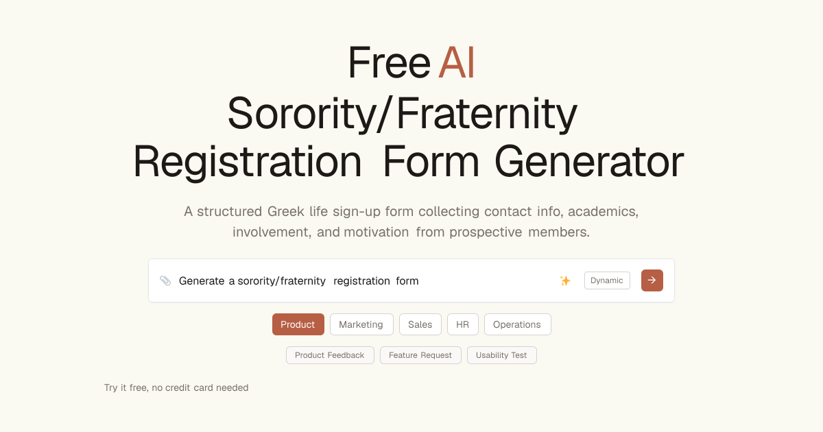 Free Sorority/Fraternity Registration Form AI Generator | Dashform