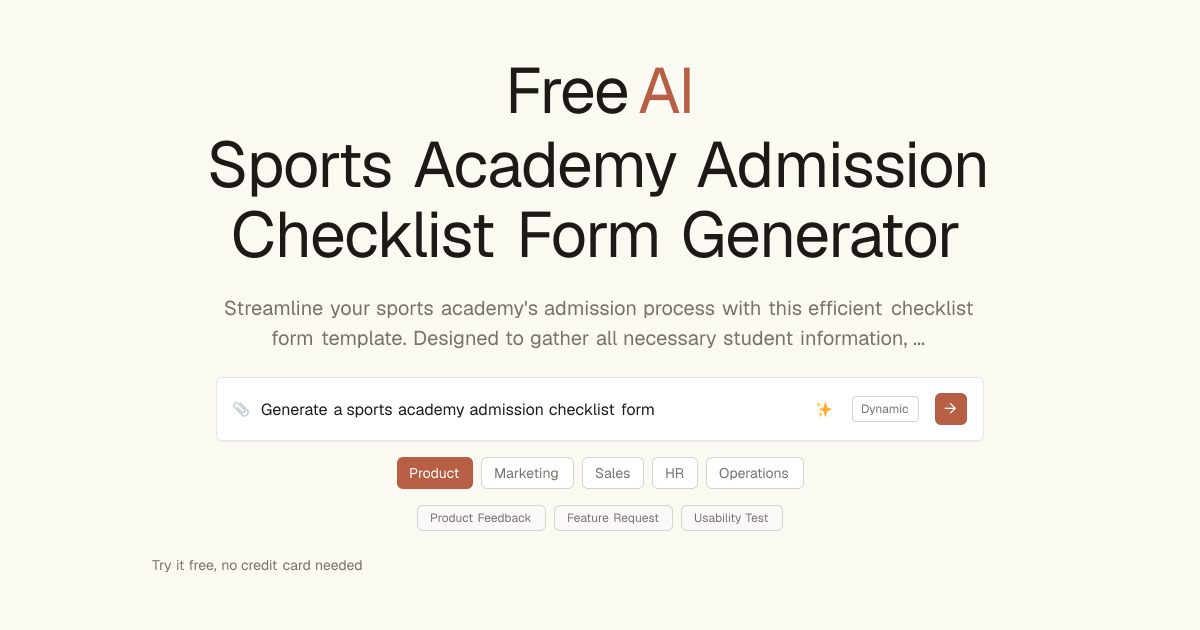 Free Sports Academy Admission Checklist Form Template AI Generator ...