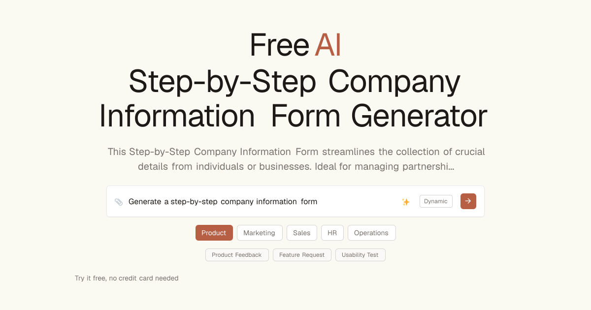 Free Step-by-Step Company Information Form AI Generator | Dashform AI Forms