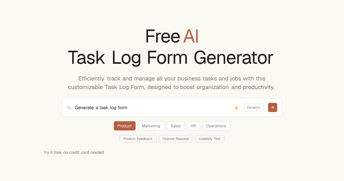 Free Task Log Form AI Generator | Dashform